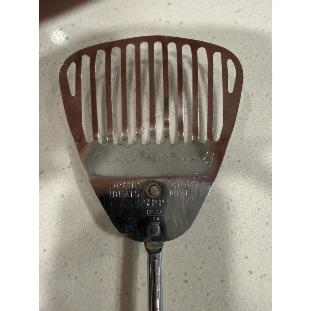 Vtg Ekco Kitchamajig Slotted Spatula Wooden Handler 13